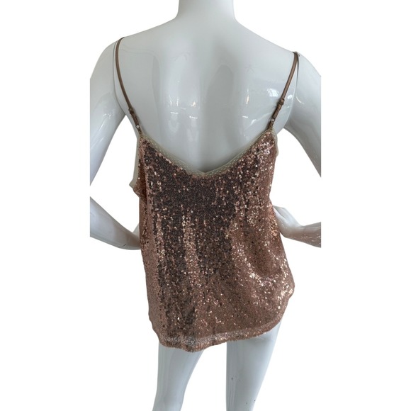 VTG Sequin Cami Top Sz L Dainty Lace Trim Rose Gold - Picture 2 of 13